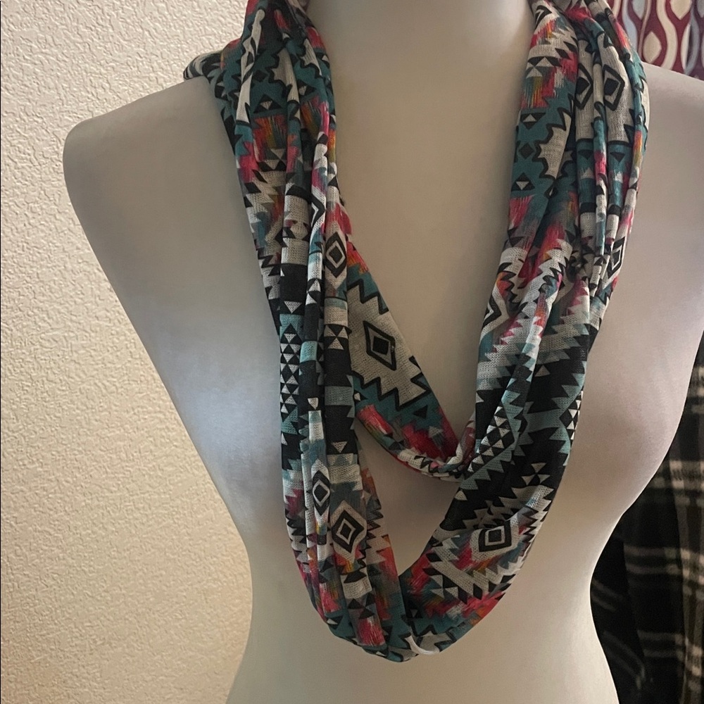 No Boundaries Aztec Print Scarf - Black, Red, Blue